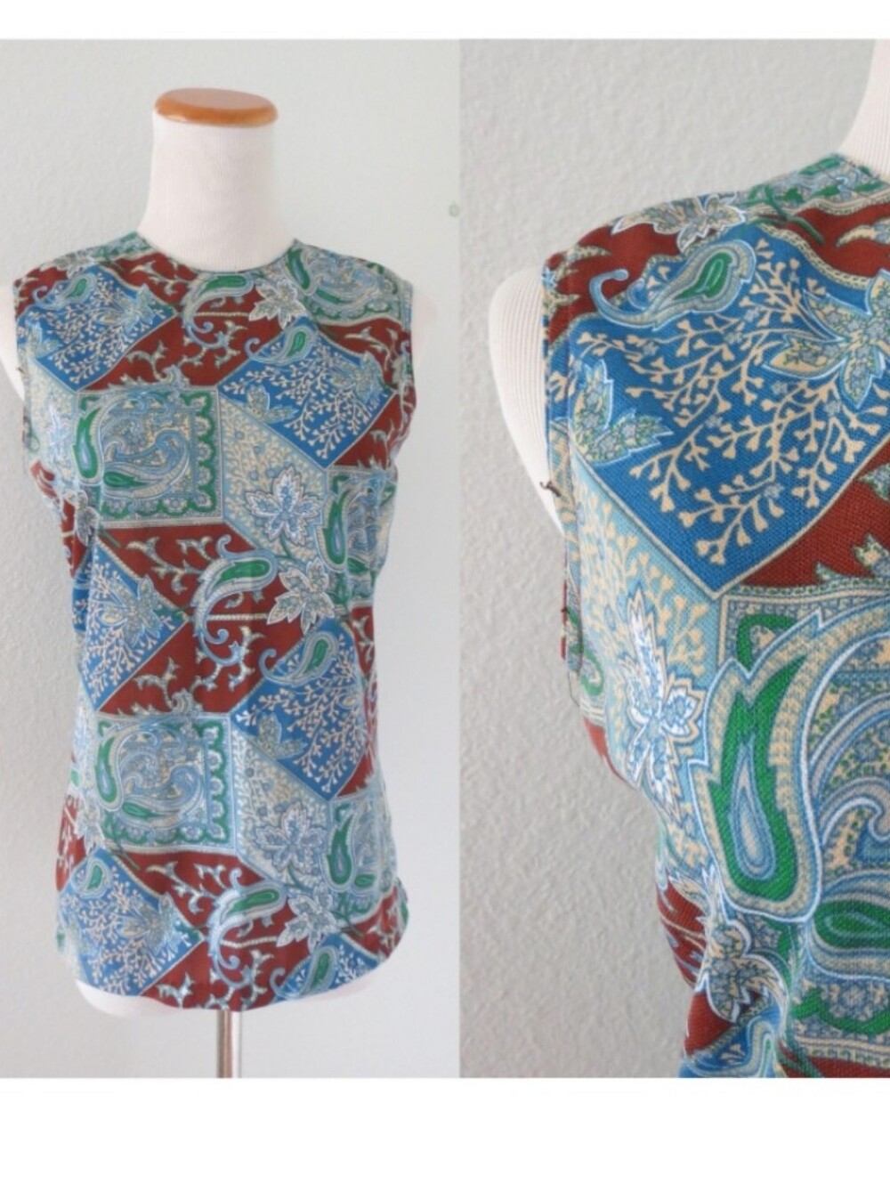 Vintage 60's Mod Style Paisley Tank Top Size S